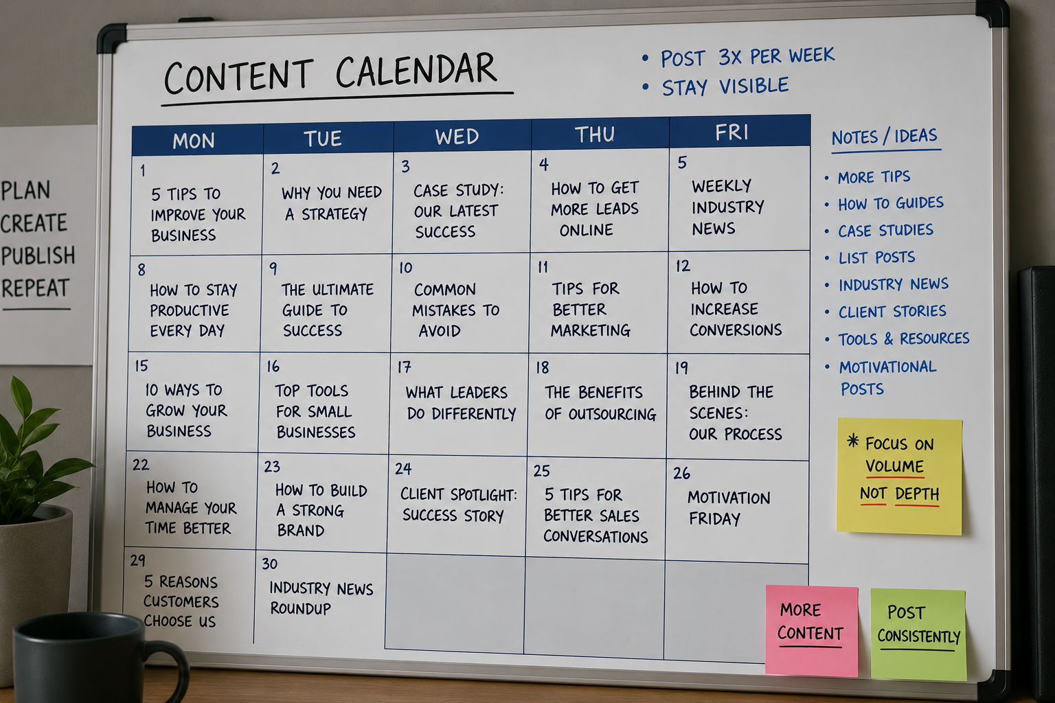 Generic content strategy showing volume prioritised over substance